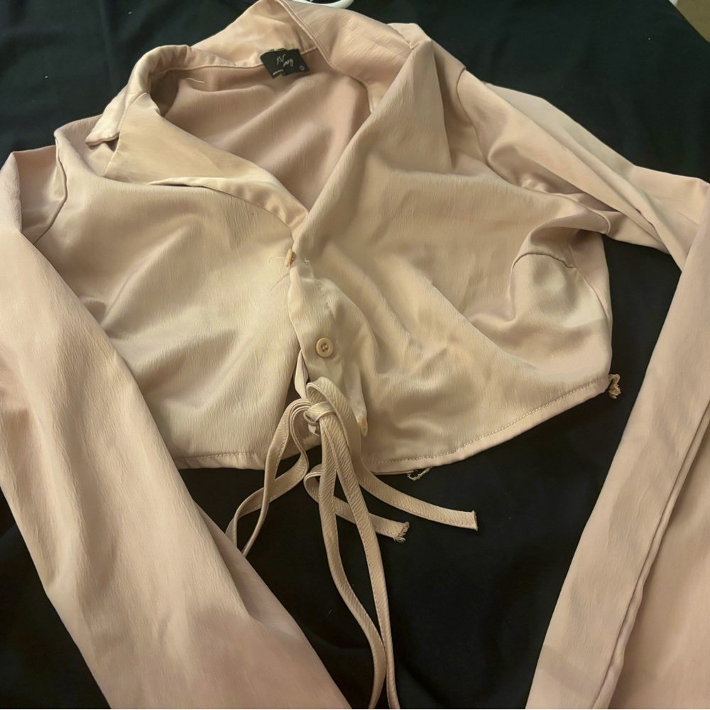 Rose gold cropped button up silky.